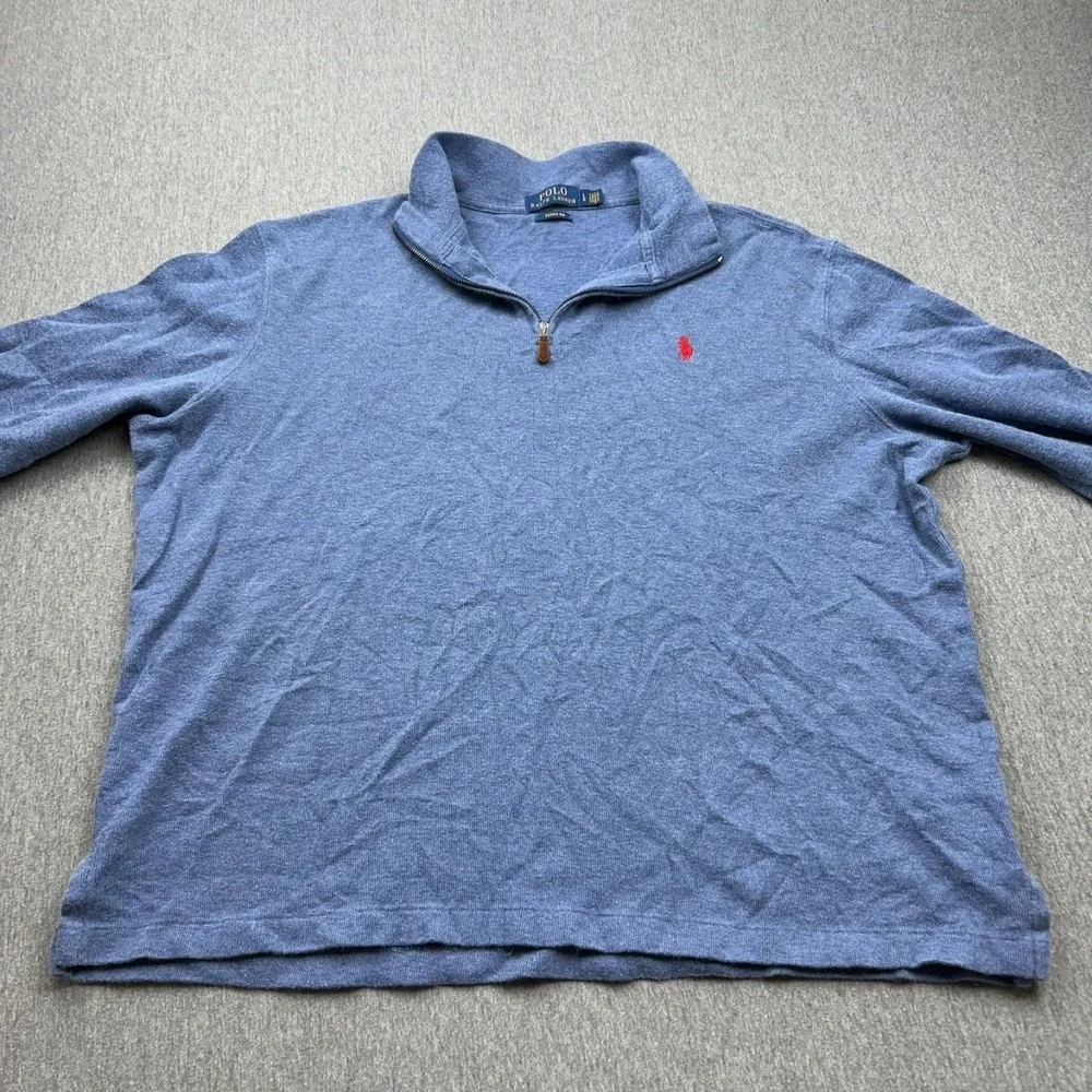 Polo Ralph Lauren Estate Rib 1/4‎ Zip Sweater Mens Large Blue Long Sleeve